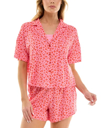 Roudelain Women's Oversized Shirt, Cami & Boxer Short Pajama Set