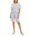 Roudelain Women's Printed Butter-knit Bermuda Pajama Set In Dotty Ditsy Halogen Blue