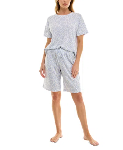 Roudelain Women's Printed Butter-knit Bermuda Pajama Set In Dotty Ditsy Halogen Blue