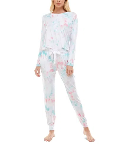 Roudelain Women's Printed Lush Luxe Jogger Pants Pajama Set In Soft Ballerina White Stb In Multi