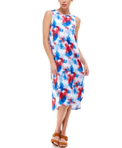 Roudelain Women's Printed Maxi Loungewear Nightgown In Cloudy Tie Dye In Blue