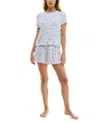 Roudelain Women's Printed Pointelle Short Pajama Set In Cabbage Rose Ditsy