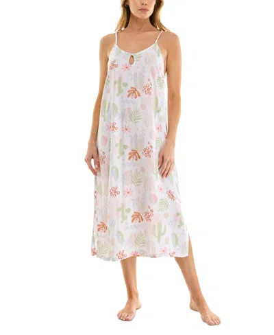 Roudelain Women's Printed Spaghetti-strap Sleep Dress In White