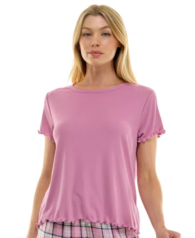 Roudelain Women's Rib Short-sleeve Crewneck Lounge Top In Pink