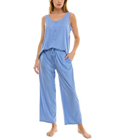 Roudelain Women's Ribbed Scoop-neck Tank Pajama Set In Halogen Blue
