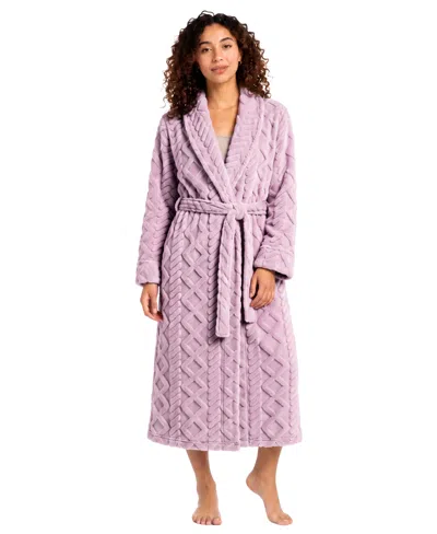 Roudelain Women's Shawl Sherpa Cable Robe In Purple