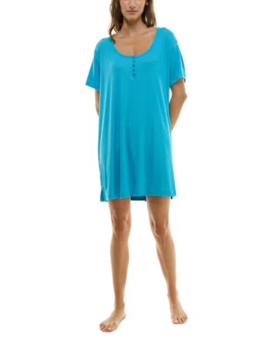 Roudelain Women's Short-sleeve Henley Sleepshirt In Maui Blue