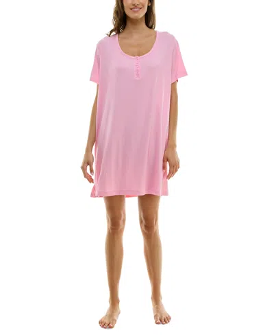 Roudelain Women's Short-sleeve Henley Sleepshirt In Orchid Pink