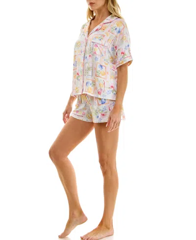 Roudelain Women's Short-sleeve Top And Mid-rise Shorts, 2pc Shorts In White