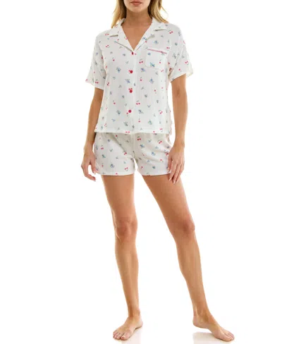 Roudelain Women's Short-sleeve Top And Pull-on Shorts, 2pc Set In White