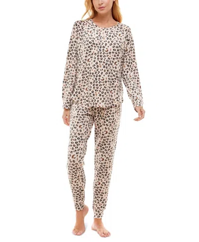 Roudelain Women's Sleepwear Fuzzy Luxe Lounge Set In Zodiac Leopard Crystal Gray In Neutral