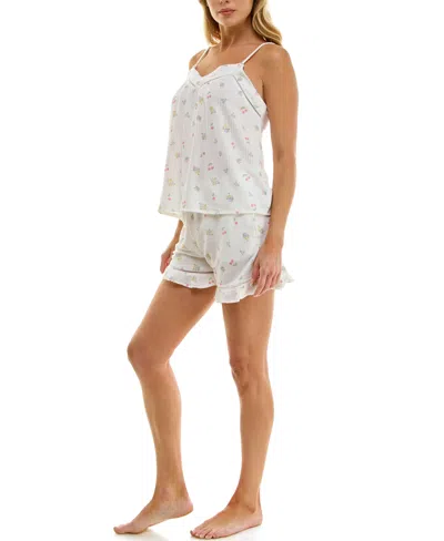 Roudelain Women's Sweetheart Neck Top And Mid-rise Shorts, 2pc Set In White