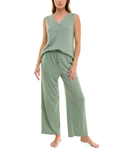 Roudelain Women's Tank & Wide-leg Pant Pajama Set In Green