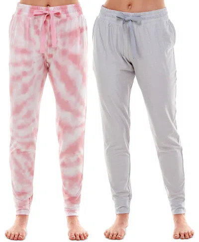 Roudelain Women's Ultra-soft Jogger Pajama Bottoms, Set Of 2 In Pearl Blue,powderpuff Tie Dye