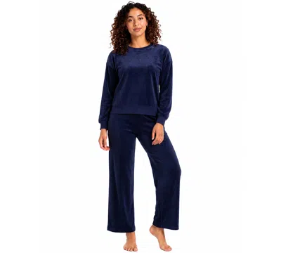 Roudelain Women's Velour Long-sleeve Top And Pants, 2-piece Pajama Set In Blue