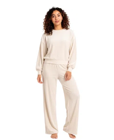 Roudelain Women's Velour Long-sleeve Top And Pants, 2-piece Pajama Set In Neutral