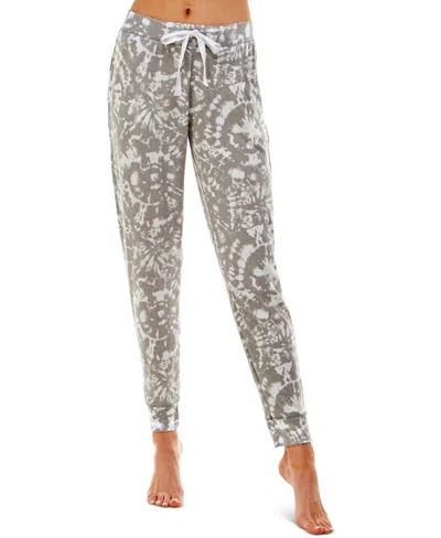 Roudelain Women's Whisperluxe Printed Jogger Pajama Bottoms In Bullseye Tie Dy In Gray