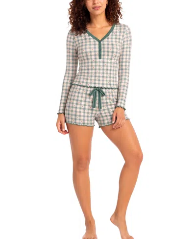 Roudelain Women's Wonderluxe Long-sleeve V-neck Top And Shorts, 2-piece Set In Gray