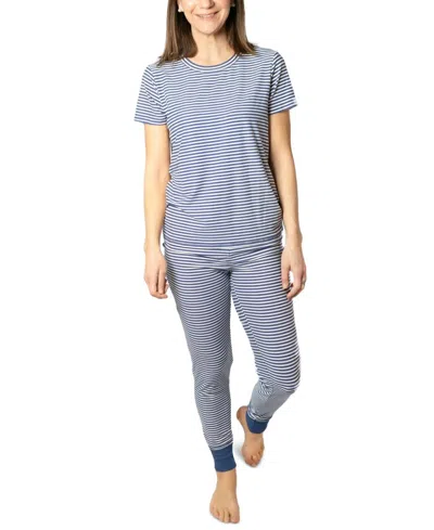 Roudelain Women's Yummy True Pajama Set In Magazine Stripe Whitegray Blue In Multi