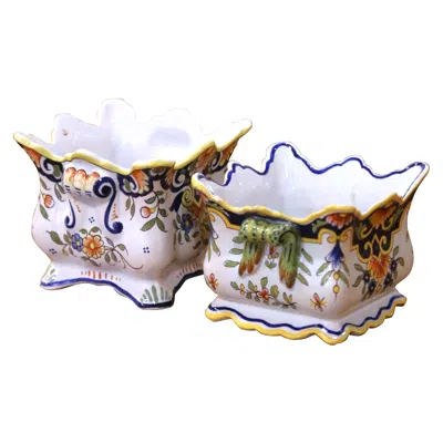 Pre-owned Rouen Near Pair Of Early 20th Century French  Faience Cachepots Or Nuts Bowls In Transparent