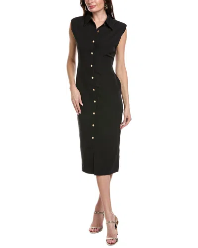 Rouge &  Button Front Midi Dress In Black