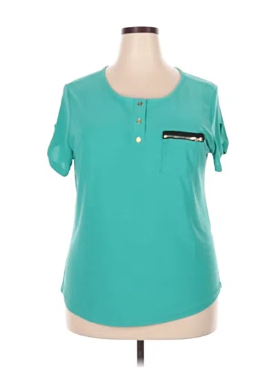 Pre-owned Rouge Short Sleeve Top Teal Keyhole Neckline Tops