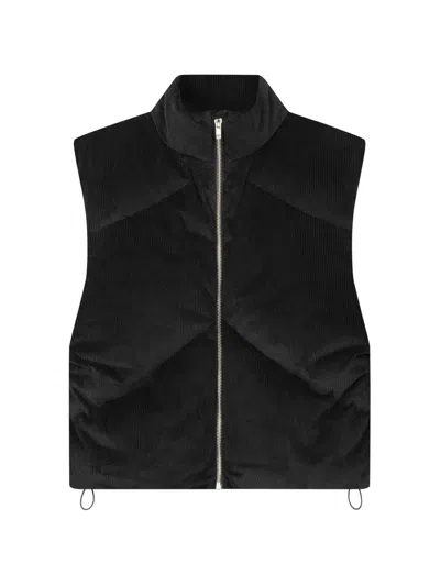 Rough Corduroy Quilted Gilet In Black