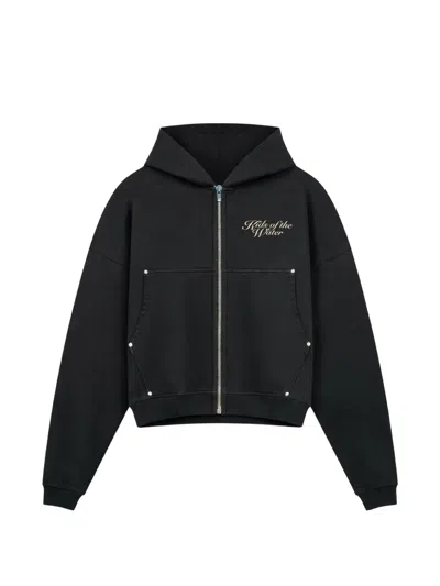 Rough Embellished Zip-up Hoodie In Black