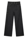 Rough Embroidered-detail Denim Jeans In Black
