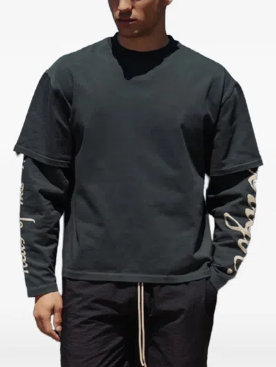 Rough Layered-sleeve Logo-print T-shirt In Black