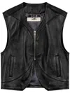 Rough Leather Vest In 黑色