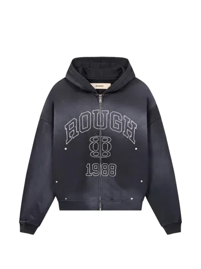 Rough Logo-print Zip-up Hoodie In Black