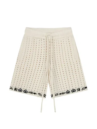 Rough Pointelle-knit Drawstring Shorts In Blue