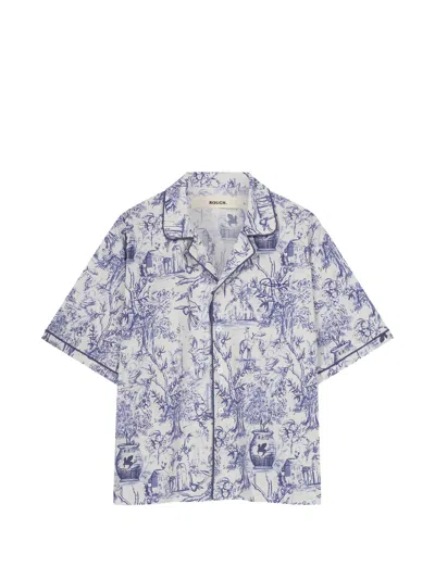 Rough Printed Short-sleeve Shirt In Blue