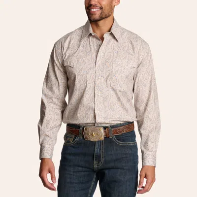 Rough Stock Men's Beige Paisley Print Long Sleeve Pearl Snap Western Shirt In Sand