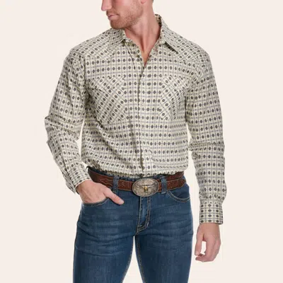 Rough Stock Men's Cream & Blue Geo Print Western Shirt In Brown