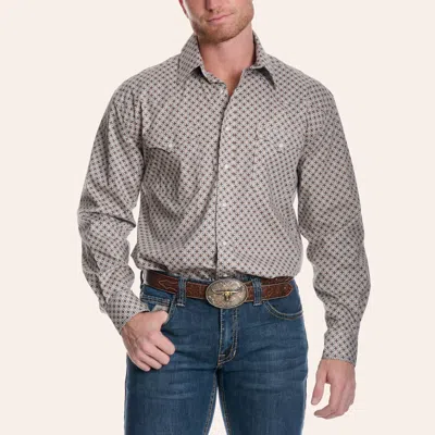Rough Stock Men's Khaki Geo Print Pearl Snap Western Shirt In Brown