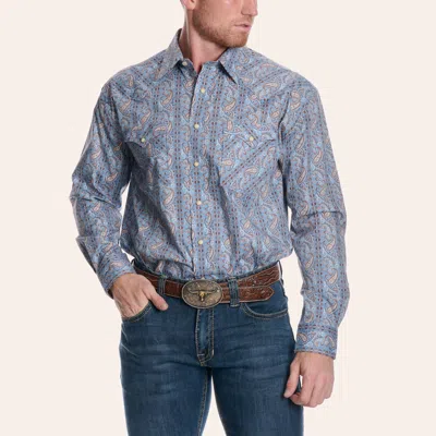 Rough Stock Men's Light Blue Paisley Print Western Shirt