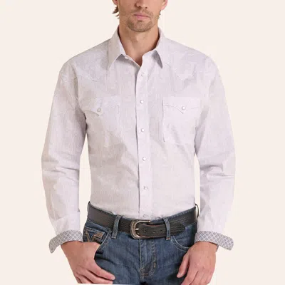 Rough Stock Panhandle Slim Men's  White Paisley Print Long Sleeve Pearl Snap Western Shirt