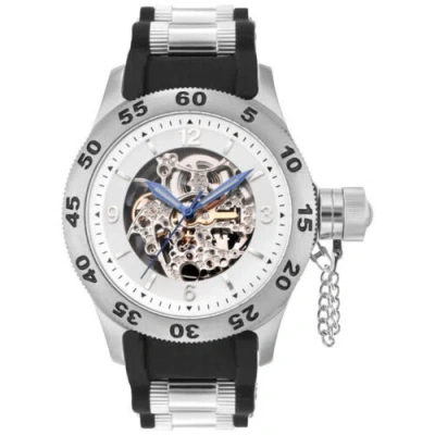Pre-owned Rougois Automatic Skeleton Dial Naval Diver Watch With Black Band In Silver