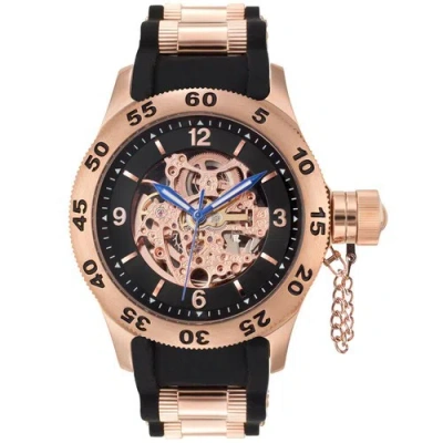 Pre-owned Rougois Rose Gold Automatic Skeleton Dial Diver Watch With Black Band