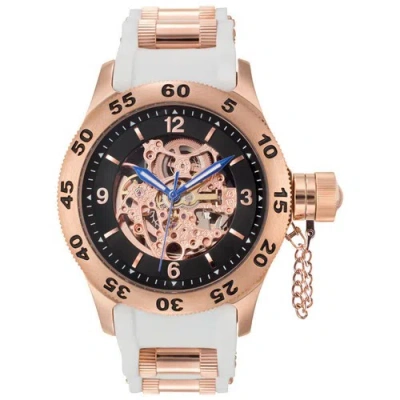 Pre-owned Rougois Rose Gold Automatic Skeleton Dial Diver Watch With White Band In Silver