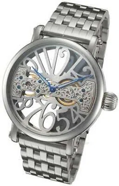 Pre-owned Rougois Skeleton Watch With Bridge Mechanical Movement And Steel Band