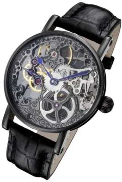 Pre-owned Rougois Tattoo Black Mechanical Automatic Skeleton Watch Rs10003