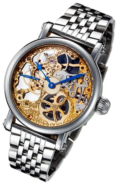 Pre-owned Rougois Watches Rougois Mechanique Two Tone Skeleton Watch Polished Stainless Steel Band