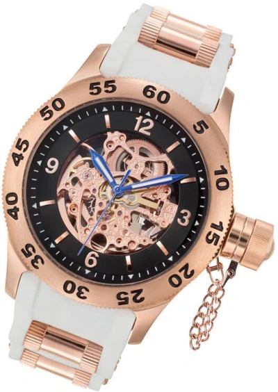 Pre-owned Rougois Watches Rougois Rose Gold Tone & White Automatic Skeleton Naval Diver Watch