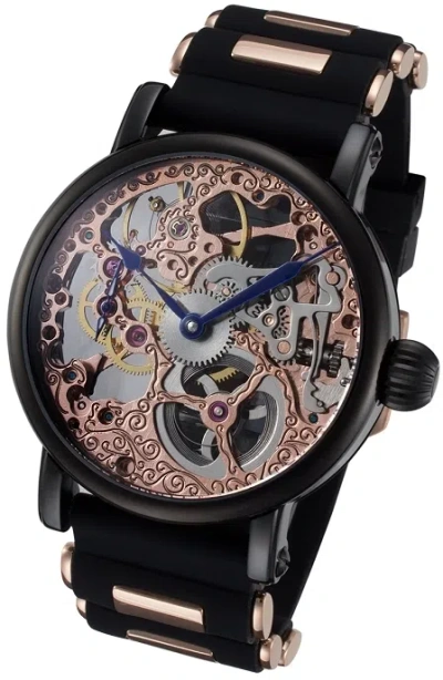 Pre-owned Rougois Watches Rougois Rose Gold Tone Mechanical Skeleton Watch - Silicone Band