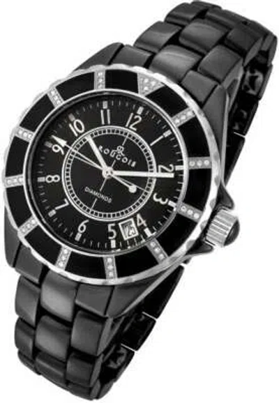 Pre-owned Rougois Women's High Tech Black Ceramic Watch With Genuine Diamonds