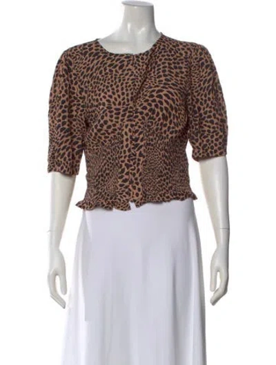 Pre-owned Rouje Animal Print Crew Neck Top In Brown