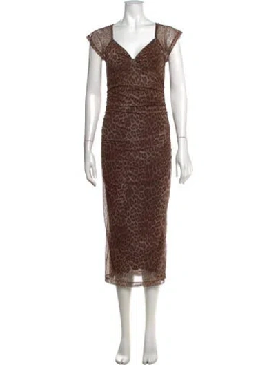 Pre-owned Rouje Animal Print Midi Length Dress In Brown